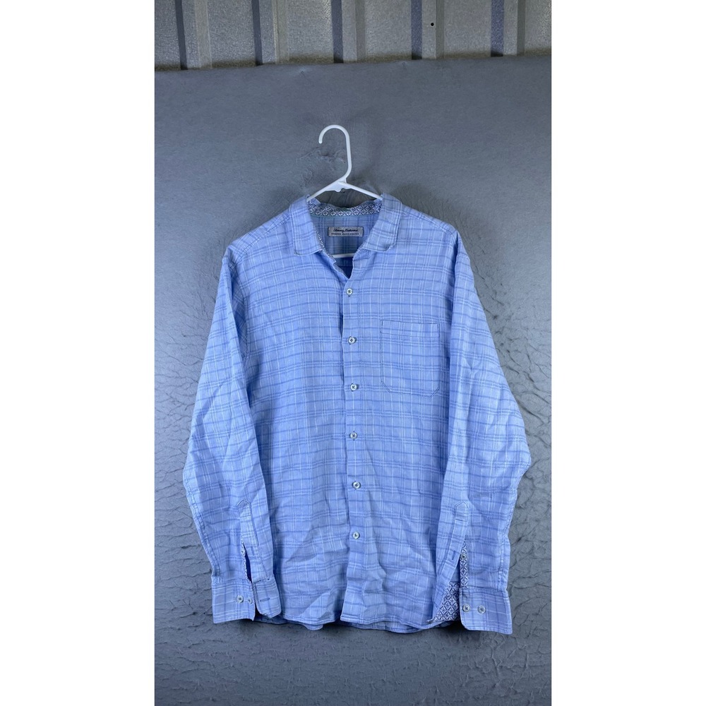 Tommy Bahama Button Down Mens Large Blue Excellent Barbados Breeze Stretch Plaid